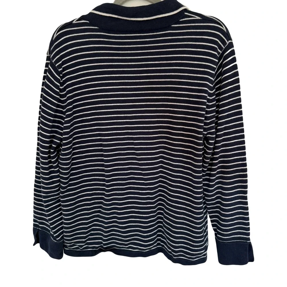 Talbots Navy and White Striped Button-Front Cardigan